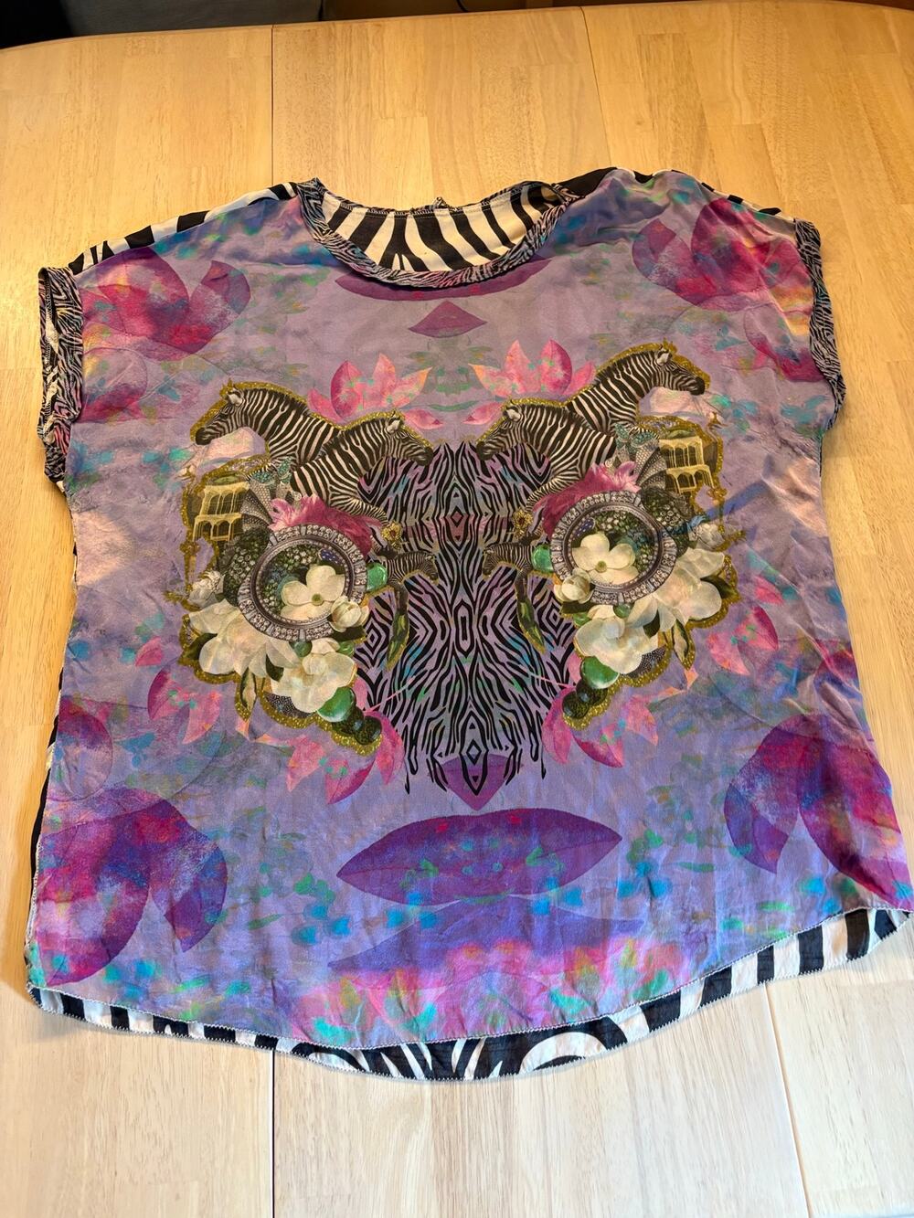 Vintage Y2K Zebra custo Barcelona Print Top Silky Cap Sleeve Maximalist Blouse